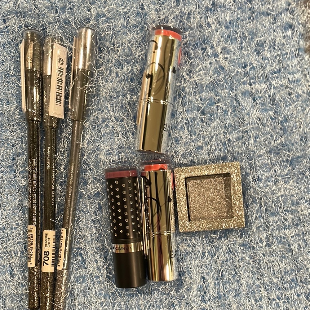Silver and Black Lipstick Set with Glitter Eyeshadow